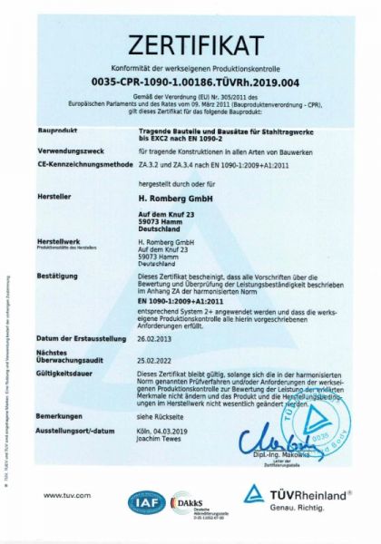 Zertifikate H Romberg Industrie Service